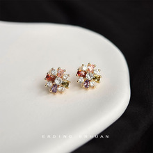 微镶锆石电镀14K彩色雪花2024年新款耳饰工厂义乌耳钉 饰品供应链