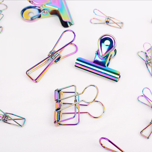 Notebook Binder Clip, Metal Electroplated Hollow Long Tail Clip, Office Storage, Colorful Water Drop Creative Clip for Notebooks