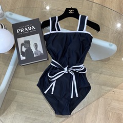 2023 Korean new style belt covering belly and small breasts sexy triangle one-piece swimsuit for women ins style resort swimwear factory