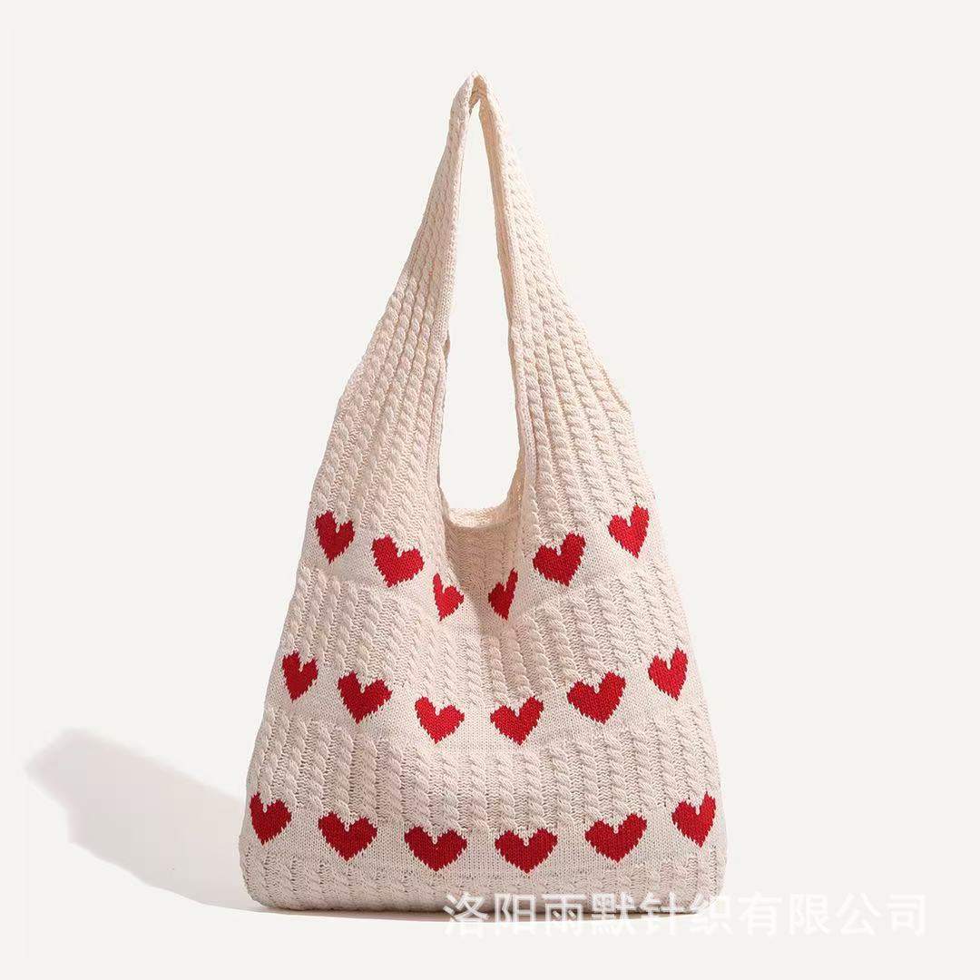 Bolso Tote de amor de punto Mori transfronterizo de alta calidad, lana exquisita, bolso de compras femenino de un solo hombro fresco y simple de moda image 10