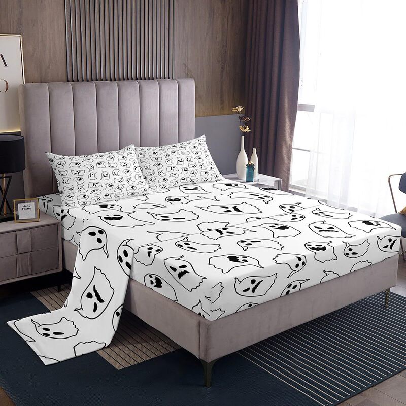 Halloween Ghost Pattern Cross-Border Fitted Sheet Four-Piece Bedding Set Bedroom Dormitory Bedding Decoration