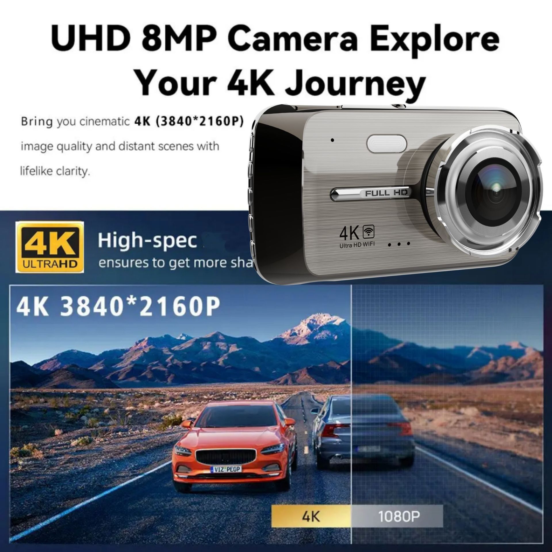 Cross-border high-definition dash cam 4K dual-lens WiFi connected 4inch screen car camera Dash Cam