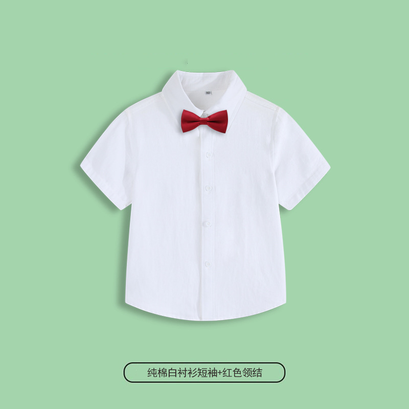 Camisa blanca manga corta 100% algodón + pajarita roja / 110cm
