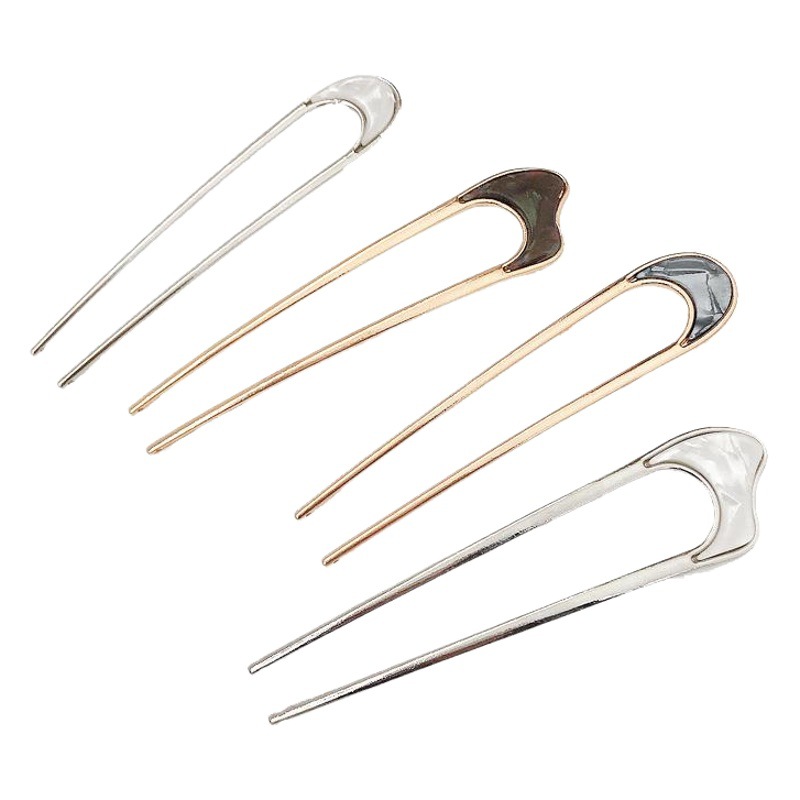 European, American and Japanese Style Retro Metal Mother Shells Plate Hairpin Temperament Ball Hair Plug U-Shaped Hairpin Hair Accessories for Women