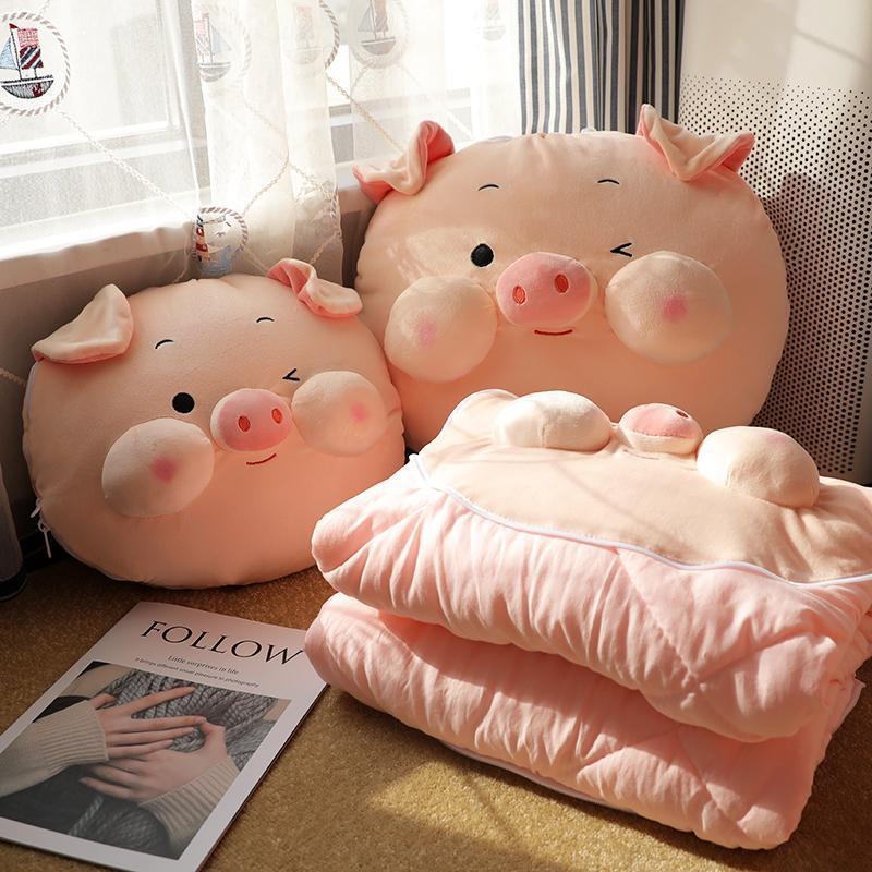 Cute cerdo almohada colcha almohada de doble propósito almohada de oficina siesta almohada aire acondicionado manta 2 en 1 vehículo grueso