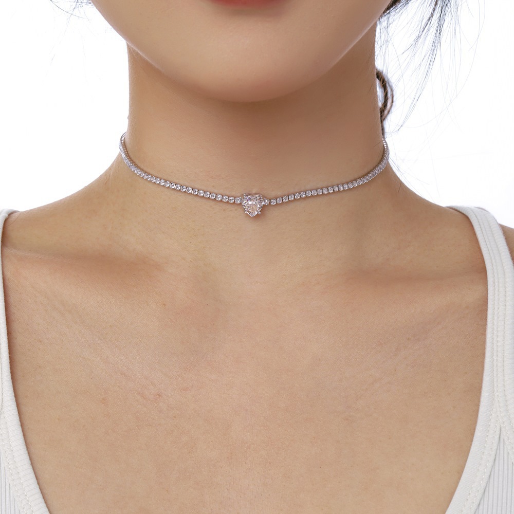 15g Weight Zircon, High Carbon Diamond Inlay Material Necklace Classification 925 sterling silver Chain Material 1 Piece Quantity Holiday, Tea Party Occasion 925 Sterling Silver Material Heart Shape, Rectangle Pattern Women's Gender Inlay Design Simple Style, Shiny Style 925 Sterling Silver Zircon High Carbon Diamond Inlay Heart Shape Rectangle Necklace 34