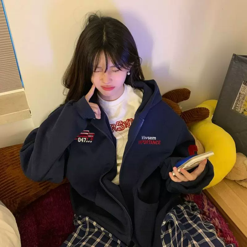 长袖女宽松上衣卫衣开衫2025春季宽松连帽宽松遮肚子百搭高级外套