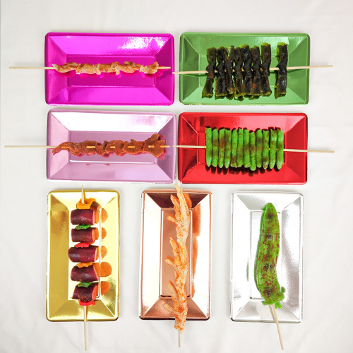 Amazon New Gold Foil Rectangle Paper Plate Disposable Paper Plate for Birthday Cake, Picnic, BBQ, Camping Use