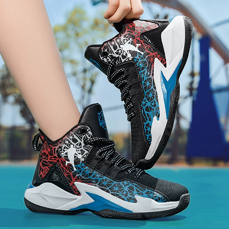 Сетчатая дышащая детская баскетбольная обувь высокая спортивная обувь для мальчиков 2024 весна и лето новая детская обувь для учащихся начальной школы