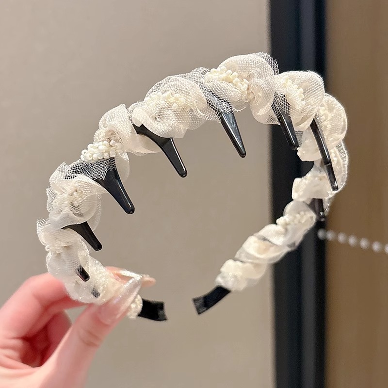 Diadema de diamantes de imitación de hilo de malla negra twist Diadema de temperamento superior de cráneo alto femenino con dientes, tarjeta de lujo ligera antideslizante, tocado facial