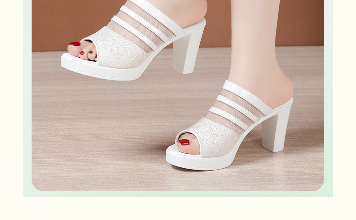 Dép sandal nữ hở mũi da mềm đế dày gót thô 8 cm — Trắng 8cm, Màu đen 8cm chi tiết 9