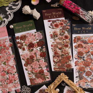 Retro Rose Human PVC Stereo Bronzing Stickers Romantic Flowers Hand Account DIY Material Collage Decorative Small Stickers