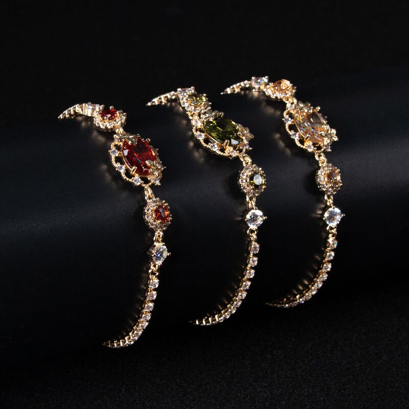 Cross-border fashion color zircon bracelet women retro light luxury colorful diamond round full diamond bracelet zipper wholesale