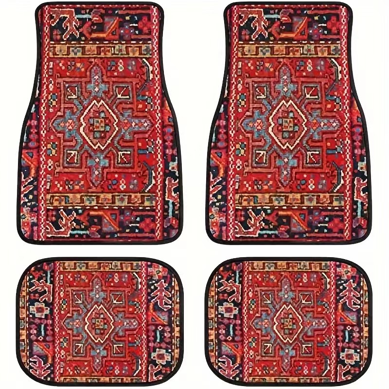 Retro Bohemian Style Car Floor Mats, Non-Slip and Stain-Resistant, Universal Car Floor Mats, Easy to Clean, Factory Ready Stock