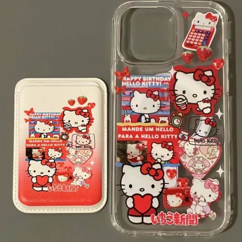 Computer kitty cat with magnetic card bag for Apple 16promax phone case iphone15/14 soft 13