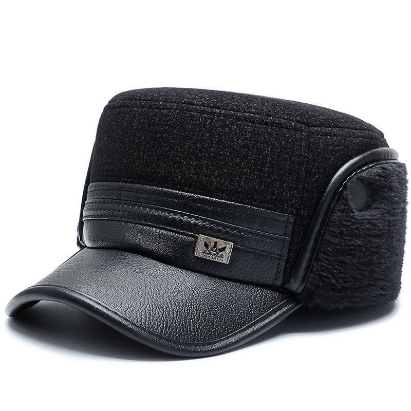 Invierno de mediana edad y ancianos sombrero masculino papá cálido sombrero plano de algodón abuelo anciano casual forrado de lana tapa de protección auditiva