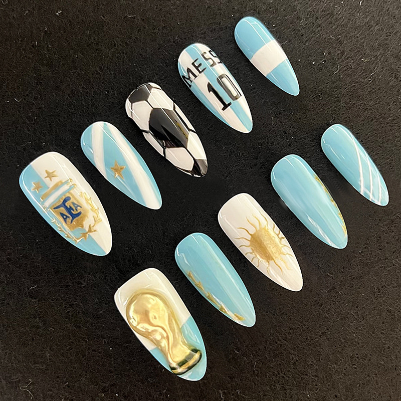 2026 World Cup Nail Art Football Wearable Nails Argentina High Quality Almond Shape Wearable Nails Factory Wholesale Nail 2026 World Cup Nail Art Football Wearable Nails Argentina High Quality Almond Shape Wearable Nails Factory Wholesale Nail