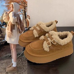 厚底雪地靴女款秋冬季加絨保暖毛毛棉鞋2024新款一腳蹬復古勃肯鞋