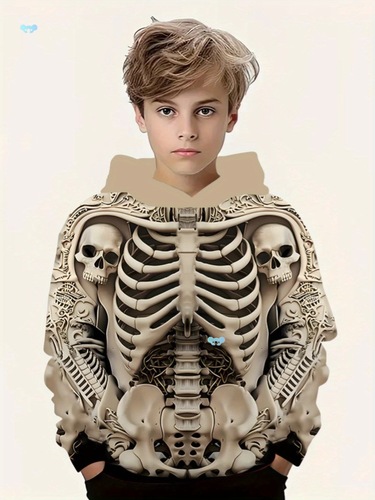 Boys' Halloween Skeleton Hoodie 3D Skull Print Relaxed Fit