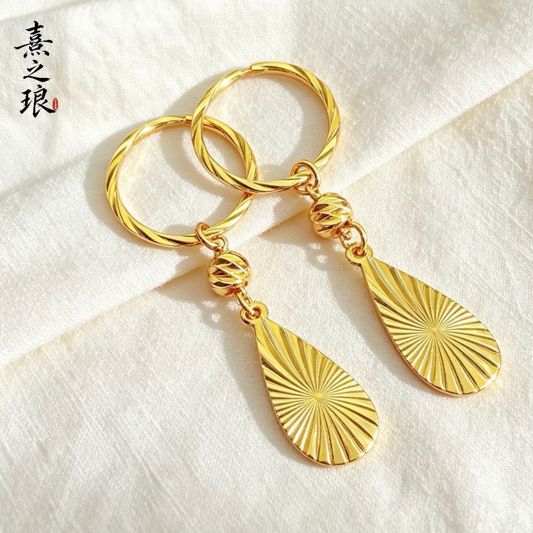 Little Red Book style water drop earrings, gold-plated copper, smooth surface, tassel, women's fashion and elegant earrings, jewelry wholesale