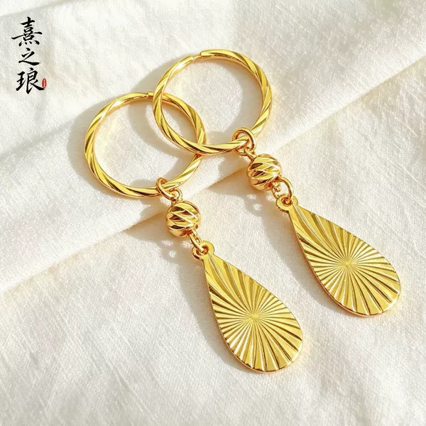 Little Red Book style water drop earrings, gold-plated copper, smooth surface, tassel, women's fashion and elegant earrings, jewelry wholesale