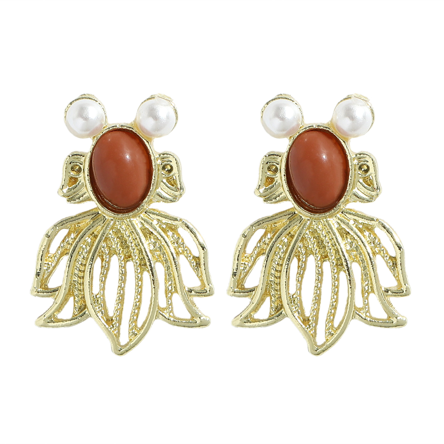 Retro Electroplating Gold Geometric Inlaid Pearl Earrings display picture 2