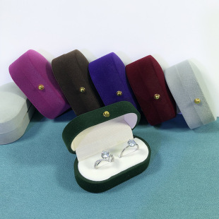 Gold Buckle Oval Flocking Pair of Rings Jewelry Jewelry Box Ring Diamond Ring Storage Box Wedding Ring Packaging Gift Box Cross-Border Manufacturer