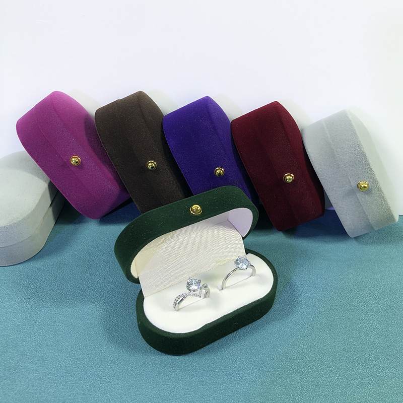 金扣椭圆植绒对戒首饰饰品盒戒指钻戒收纳盒婚戒包装礼盒跨境厂家