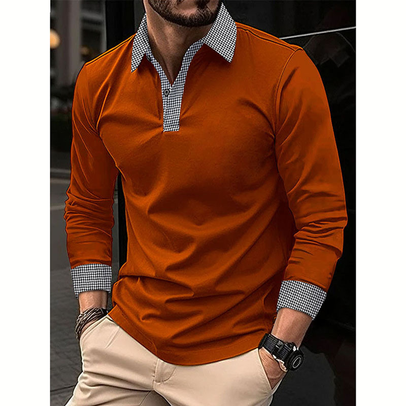 2023 nuevo AliExpress Amazon camisa de Polo de manga larga de los hombres europeos y americanos primavera y otoño contraste color impreso camisa de polo casual
