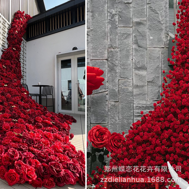 Flor artificial Rosa rojo cascada Rosa glaciar Rosa Internet celebridad Fondo pared Rosa flor pared floral arreglo floral