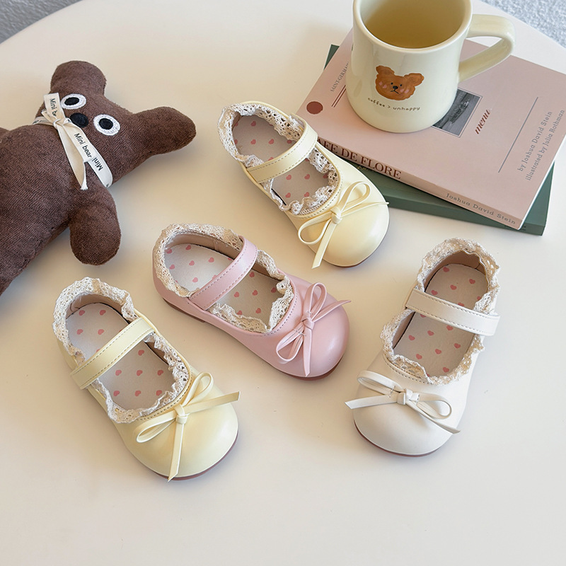 Girls' Small Leather Shoes Spring and Summer New Children's Soft-Soled Beanie Shoes Baby Girl's Bow Princess Shoes Little Girl's Flats