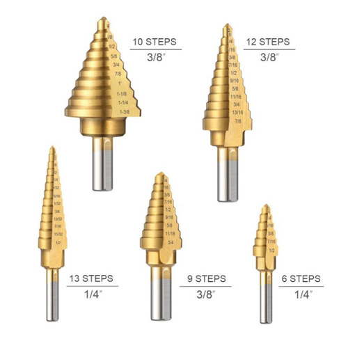 Cross-border titanium-plated 6pc inch aluminum box pagoda drill multi-functional step drill straight groove high-speed steel drill bit expander