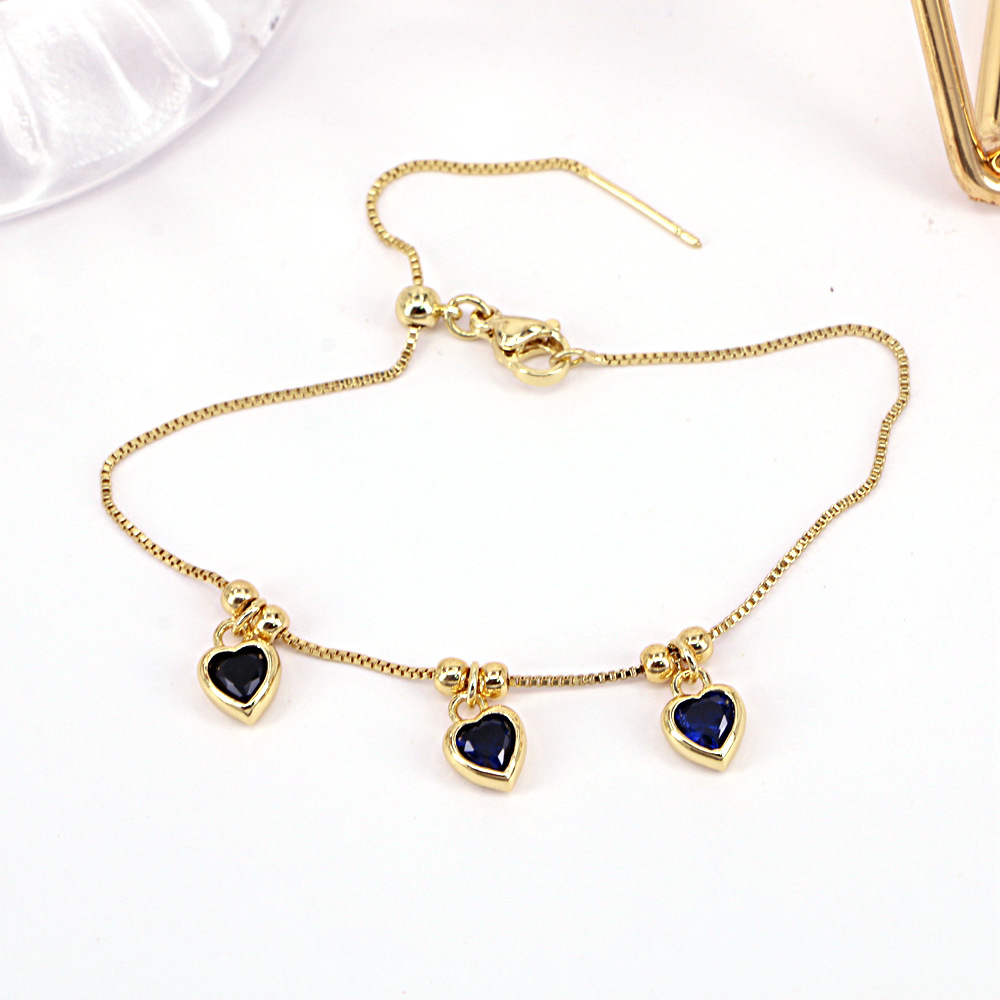 Simple Copper Gold-plated Inlaid Color Heart-shaped Zircon Bracelet display picture 4