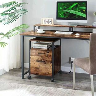 Wooden Document Locker Multi-function Office File Cabinet Movable with Pulley Socket Drawer Office Cabinet