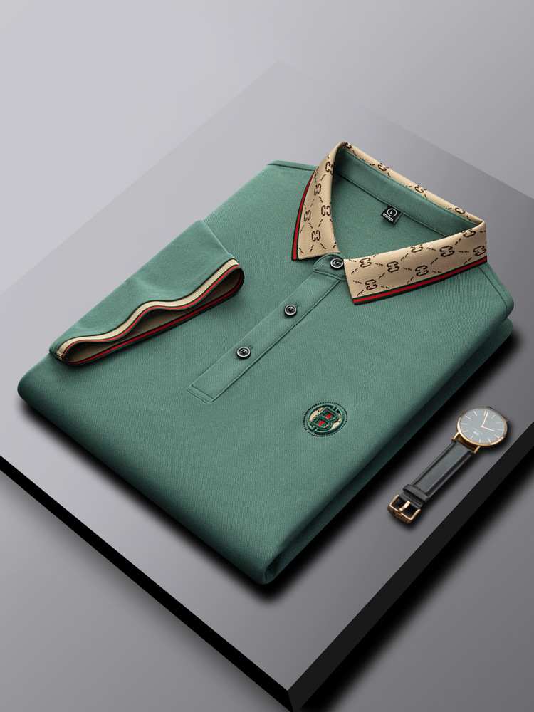 Primavera y verano nuevo estilo camiseta de manga corta cola fina gran marca comercio exterior negocios ocio papá hombre de mediana edad polo de color sólido hombre