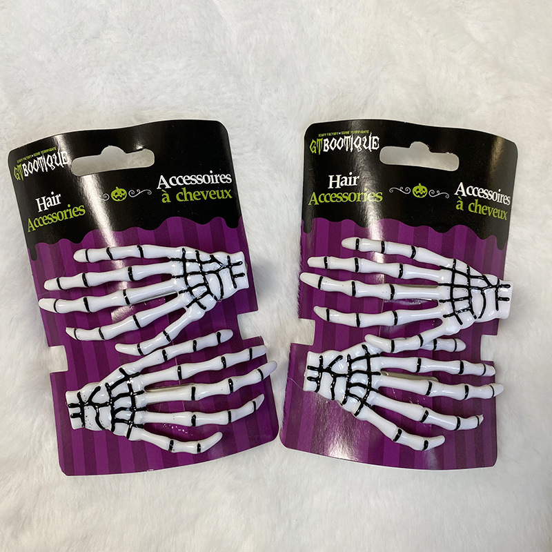 Espejo cruzado Halloween peinados Halloween peinados extraños esqueleto hueso clip de mano mano mano garra clip de pelo fiesta