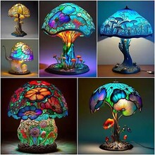 跨境Stained Glass Plant Series Table Lamp 彩绘树脂植物 台灯