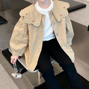 Girls' Windbreaker Autumn 2024 New Girl Stylish Korean Long Sleeve Top Doll Collar Spring and Autumn Children's Coat