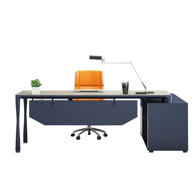 Escritorio ejecutivo minimalista moderno, escritorio de oficina para gerente con gabinete lateral, escritorio ejecutivo de lujo ligero, proyecto de mobiliario de oficina.