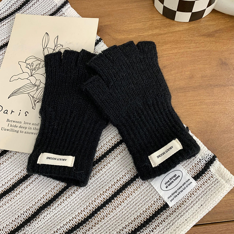 Guantes de medio dedo de invierno caliente nuevo estilo coreano de color sólido para estudiantes de escritura guantes de conducción guantes de lana de punto