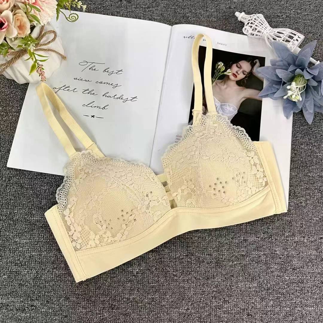 Nuevo sujetador de alta calidad de moda de encaje jacquard transpirable y cómodo ajustable anti-caída reunido tres filas de ropa interior de botón image 4