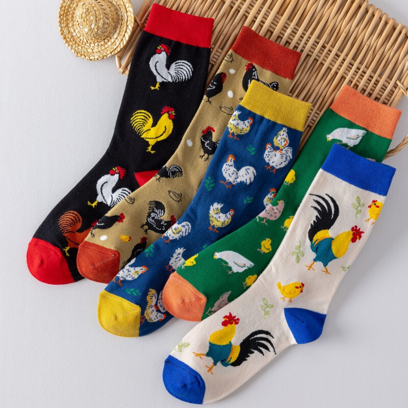 New Style Export Cross-Border Trendy Socks, Big Rooster Mid-Calf Socks, All-Season Women's Long Cotton Socks, Jacquard Socks, Casual Socks Wholesale