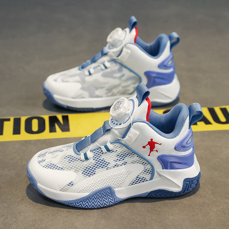 Children's Basketball Shoes Autum New Non-Slip Wear-Resistant Boys' Sports Shoes Medium and Large Kidsren's Breathable Mesh Button Running Shoes