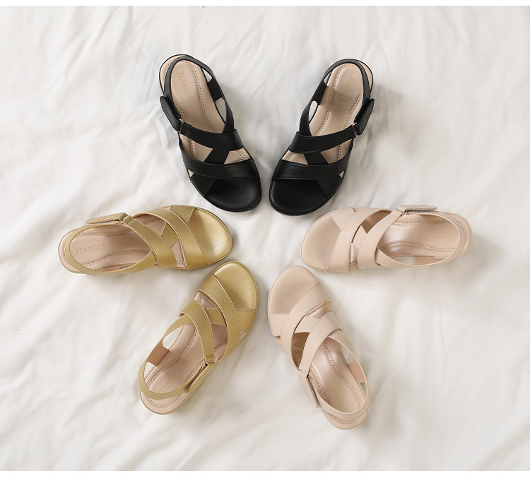 Commuting Wedge Sandals With Cross Straps, Open Toe, Comfortable High Heels, Convenient Velcro Closure, Bohemian Women's_desvips.com