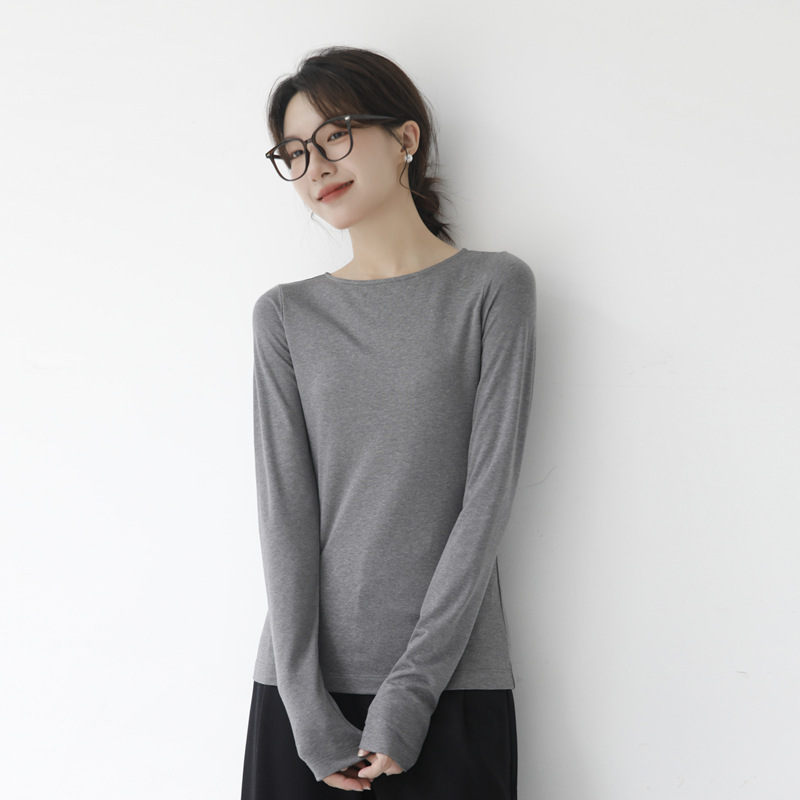 アセテートテンセルワンラインカラー長袖Tシャツレディースリヨセル軽量通気性スリムインナーウェアアウターボトリングシャツトップ|undefined