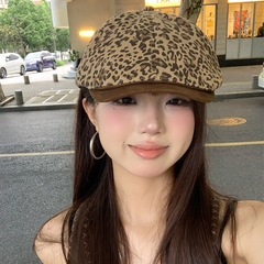 美式复古街头豹纹前进帽女夏季辣妹风显脸小贝雷帽个性大头围帽子
