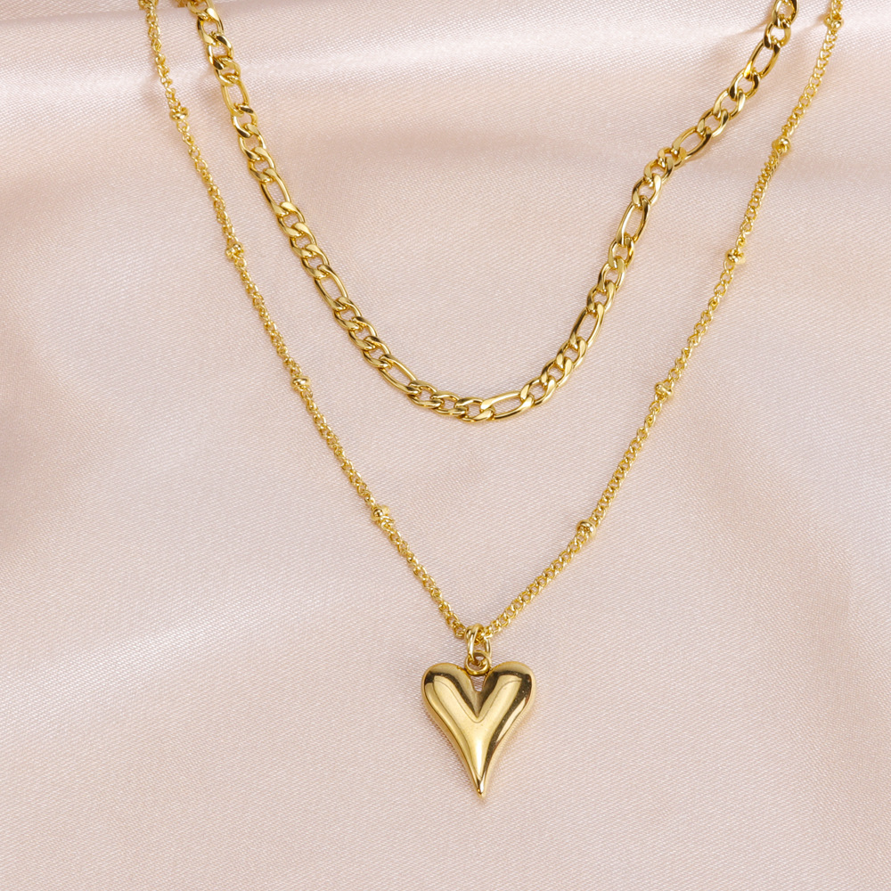 Simple Style Heart Shape Stainless Steel Plating Layered Necklaces 1 Piece display picture 4