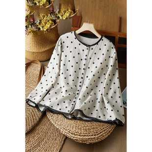 3385 in stock Cardigan Overwear Casual Loose plus size Long Sleeve Shirt Women's Artistic Retro Polo Dot Top