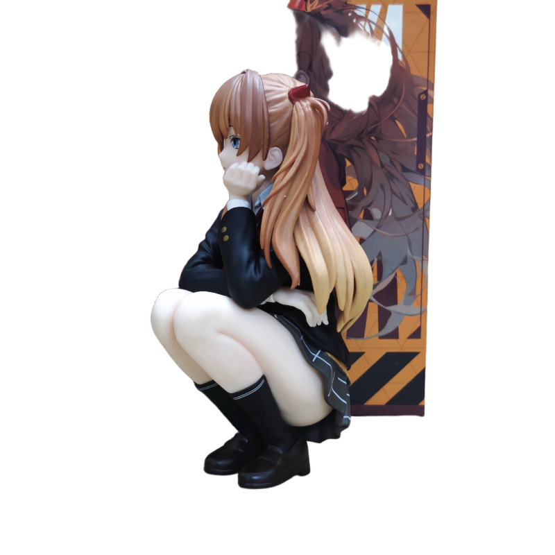 福音战士EVA明日香校服手办摆件 美少女蹲姿明日香动漫手办模型|undefined