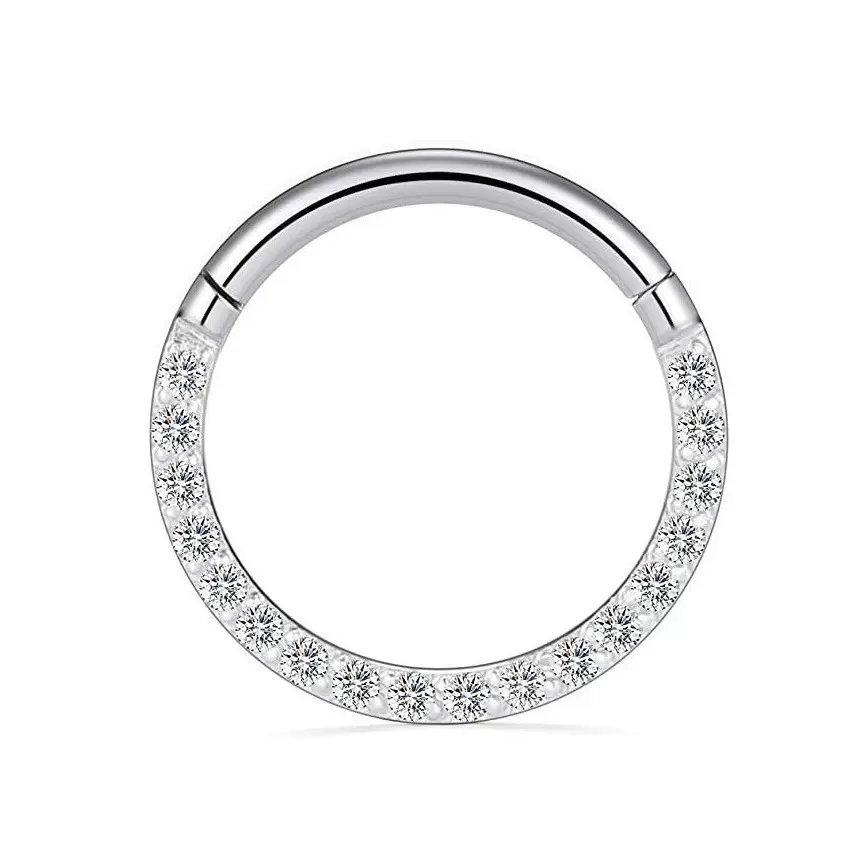 316L不锈钢平面镶钻鼻环穿刺闭口环耳骨环  电镀平面镶5A锆石鼻饰